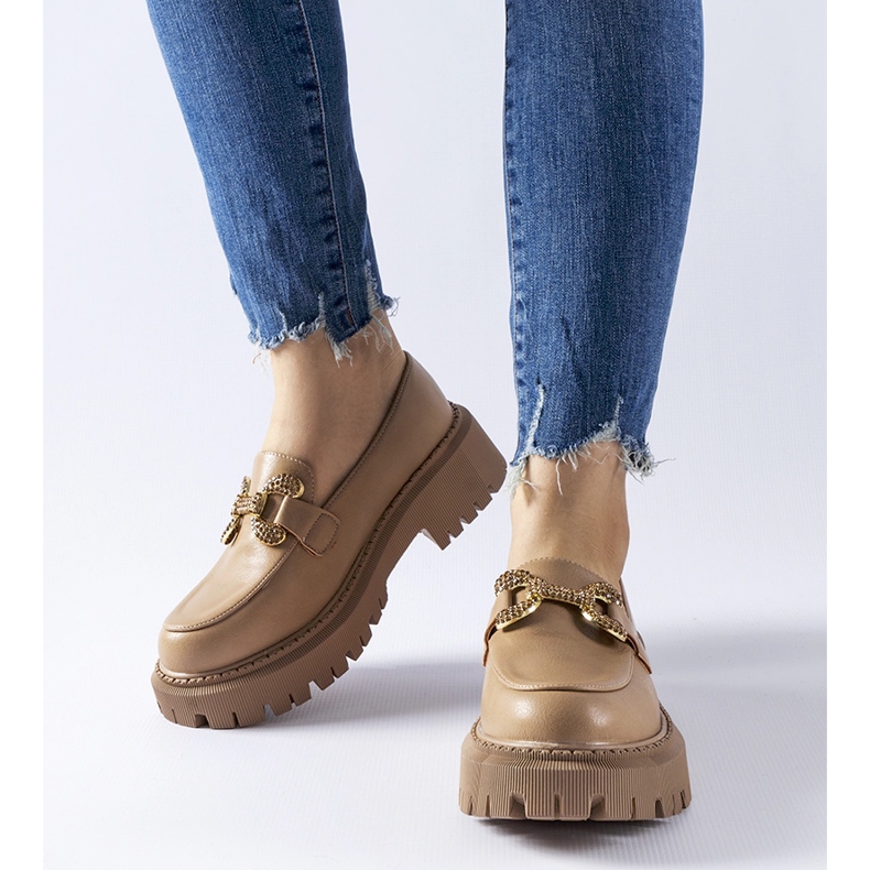 Béžové mokasíny zdobené kamínky Uzzone béžový 1