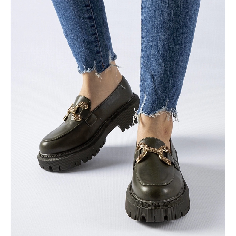 Zelené mokasíny zdobené kamínky Uzzone zelená 1