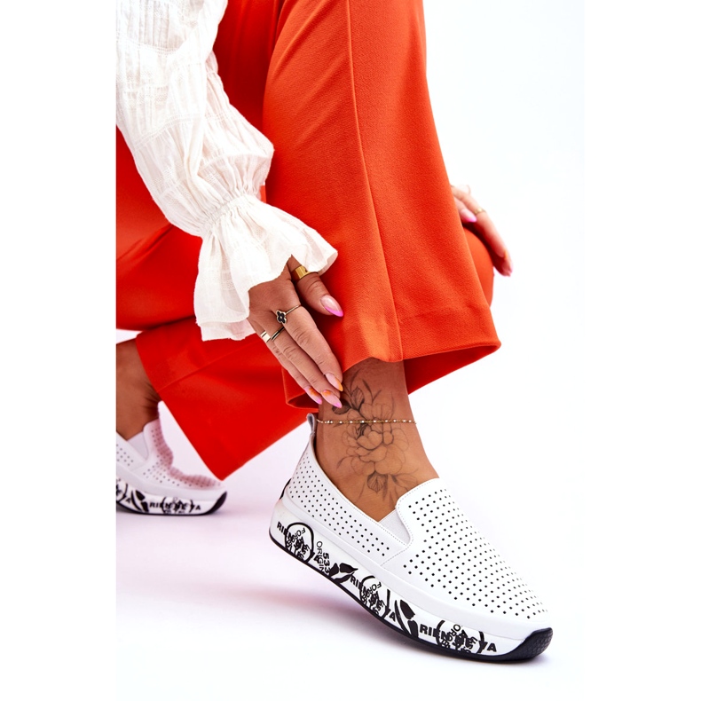 S.Barski Kožené prolamované nazouvací tenisky White Gedra bílý 3