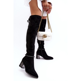 S.Barski Dámské kozačky na podpatku nad kolena D&amp;A MR870-65 černé černá 3