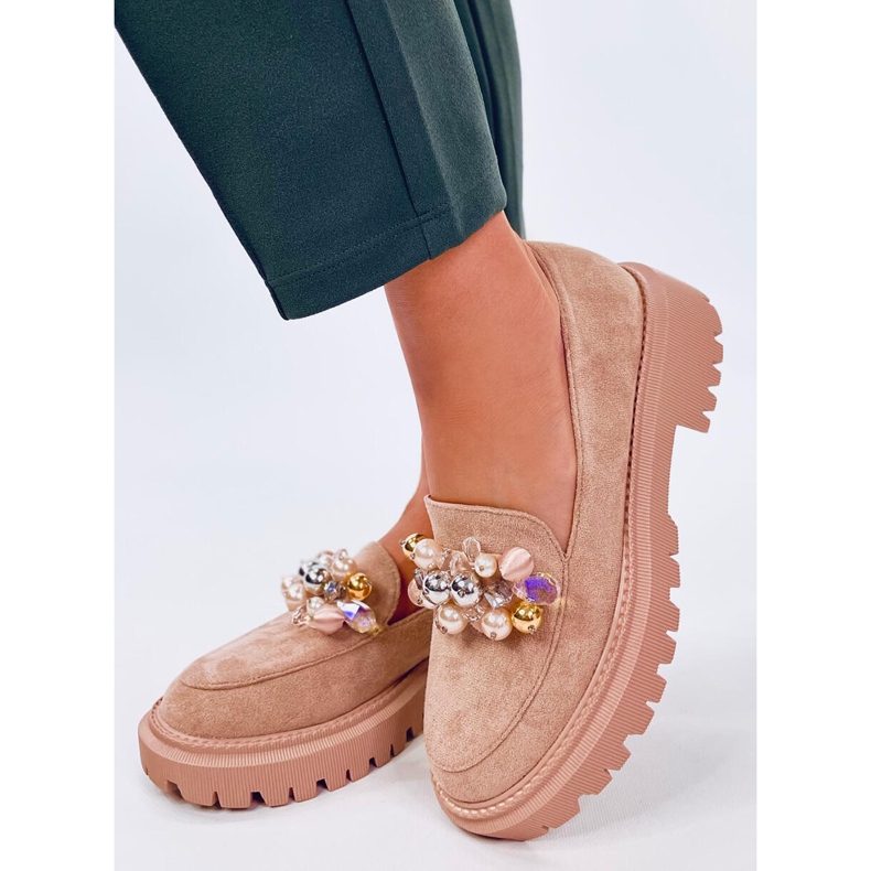 Dollin Khaki platformové mokasíny s krystaly béžový 1