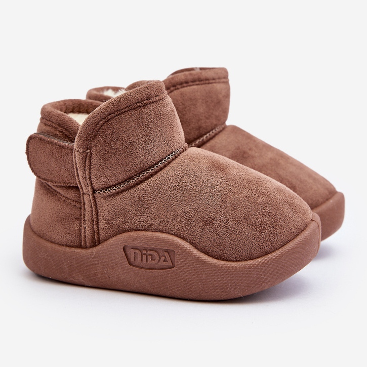 Dětské hnědé sněhule Benigna zateplené kožíškem hnědý 1 Dětské hnědé sněhule Benigna zateplené kožíškem hnědý 1