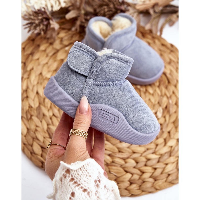 Modré dětské sněhule Benigna s kožíškovou izolací modrý 2