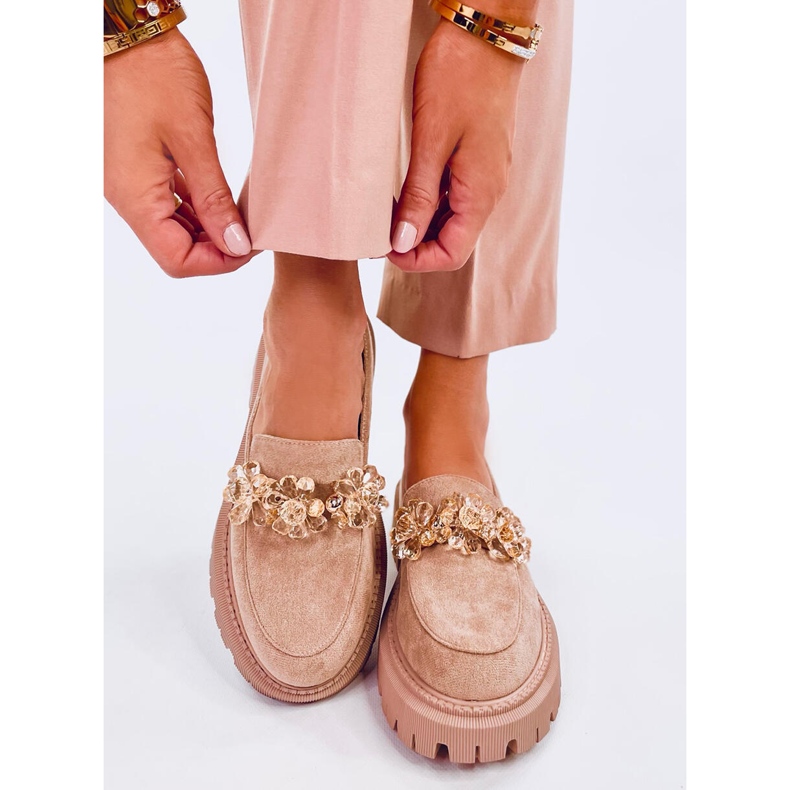 Mokasíny Heidi Khaki s krystaly béžový 1