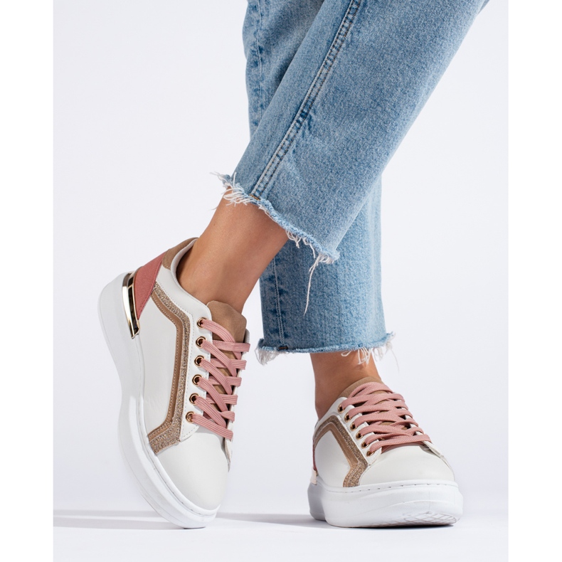 Dámské bílé tenisky Shelovet se třpytkami béžový 2