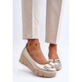 Lewski Shoes Kožené baleríny na platformě se zdobením, Golden Lewski 3384 zlatý 2
