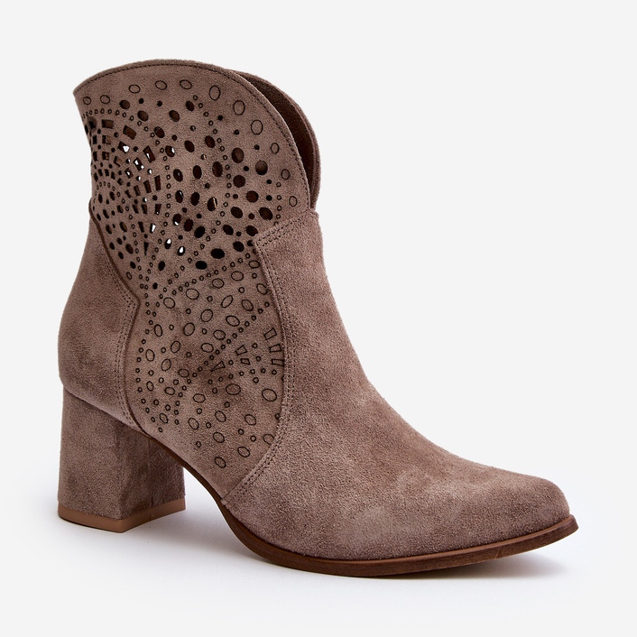 Zazoo 3166/P Dámské prolamované boty na vysokém podpatku, semiš, béžová béžový 1