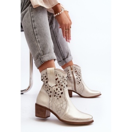 Zazoo 3394 Dámské prolamované boty na vysokém podpatku, zlaté zlatý 2