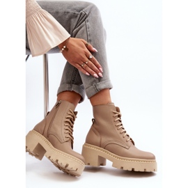 Zazoo 3413 Dámské kožené pracovní kotníkové boty s masivními vysokými podpatky, béžová béžový 1 Zazoo 3413 Dámské kožené pracovní kotníkové boty s masivními vysokými podpatky, béžová béžový 1