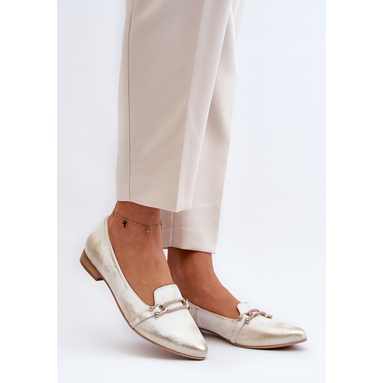 Zazoo 2885 kožené balerínky se zlatým a bílým zdobením 2