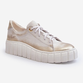 Dámské kožené boty Zazoo 2919 se silnou podrážkou, zlaté zlatý 1