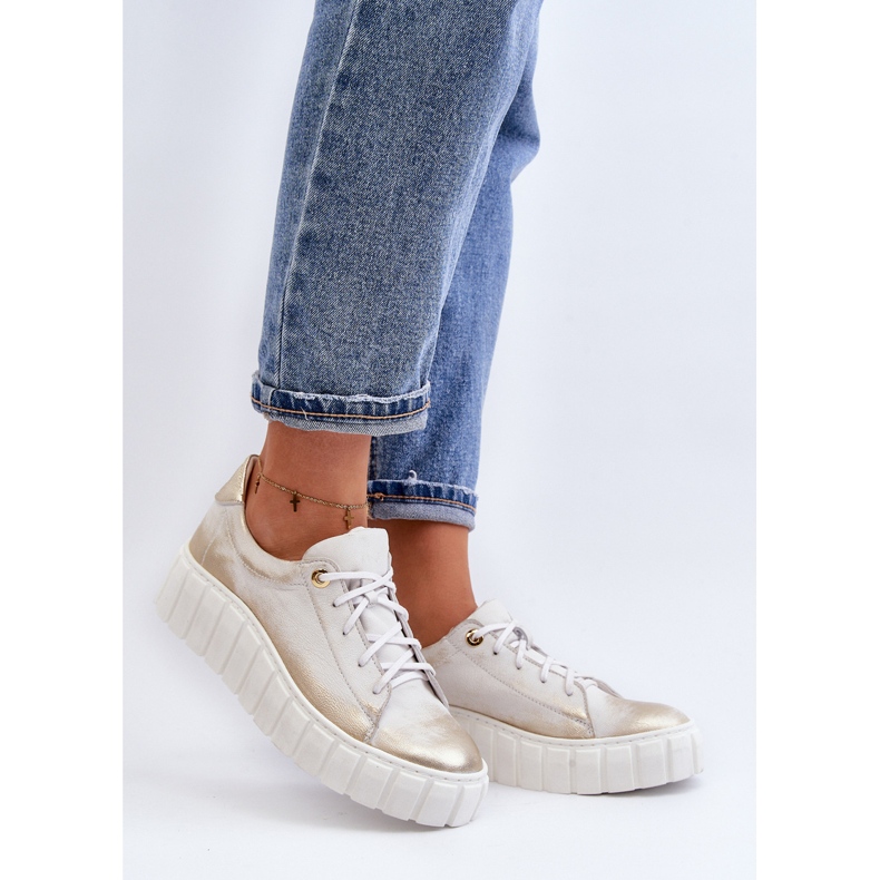 Dámské kožené boty Zazoo 2919 se silnou podrážkou, zlaté zlatý 2