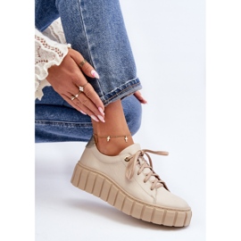 Dámská kožená obuv Zazoo 2919 se silnou podrážkou, béžová béžový 1
