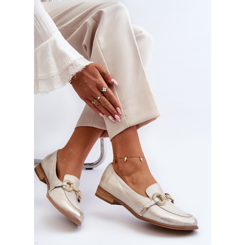 Dámské kožené mokasíny Zazoo 2880 se zlatým zdobením 1