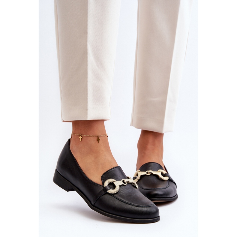 Zazoo 2880 Dámské kožené mokasíny s ozdobou, černá 1