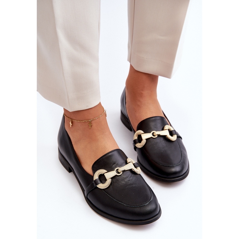 Zazoo 2880 Dámské kožené mokasíny s ozdobou, černá 2