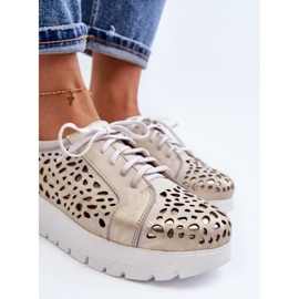 Dámské kožené boty Zazoo 2821, prolamované zlaté zlatý 1