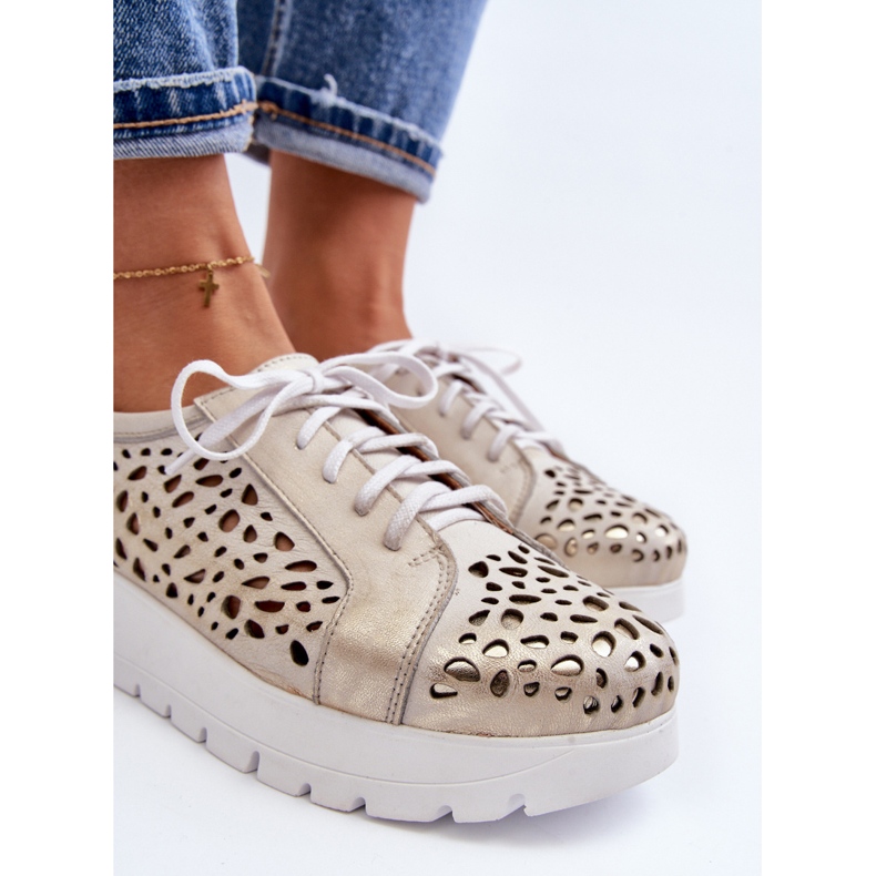 Dámské kožené boty Zazoo 2821, prolamované zlaté zlatý 1