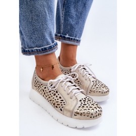 Dámské kožené boty Zazoo 2821, prolamované zlaté zlatý 2