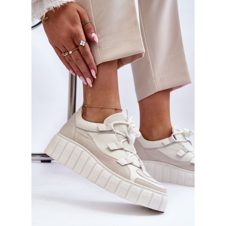 Dámská kožená sportovní obuv na platformě M01/1 Zazoo světle béžová béžový 1