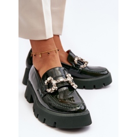 Dámské lakované mokasíny s ozdobou, tmavě zelená Arsaba 1