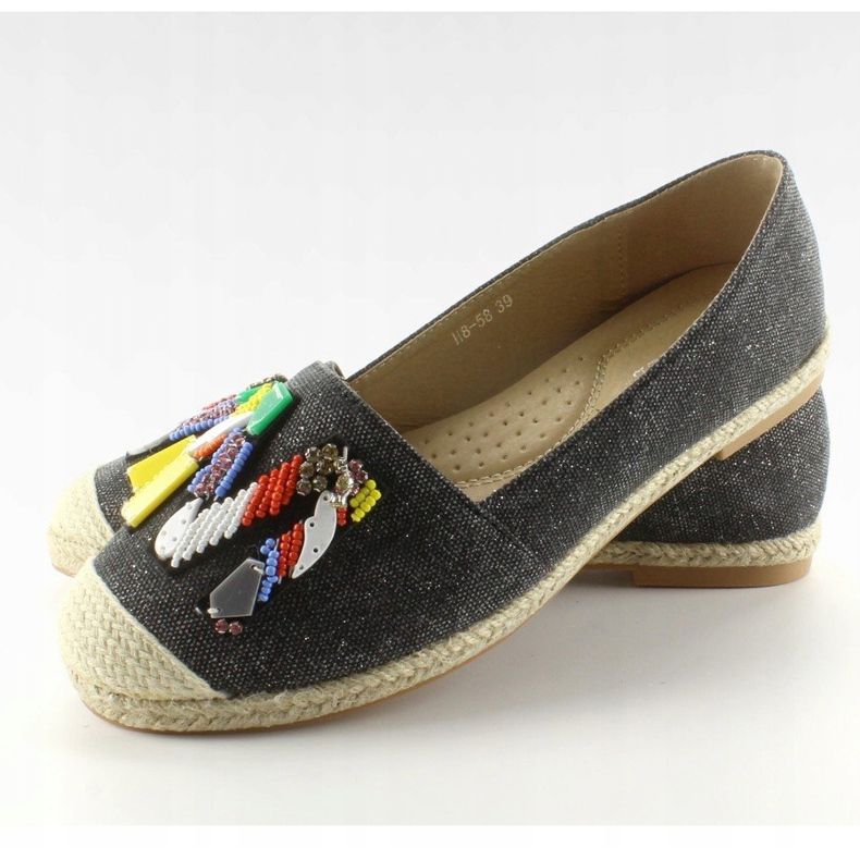 Espadrilky s barevnými korálky H8-58 Black černý 1