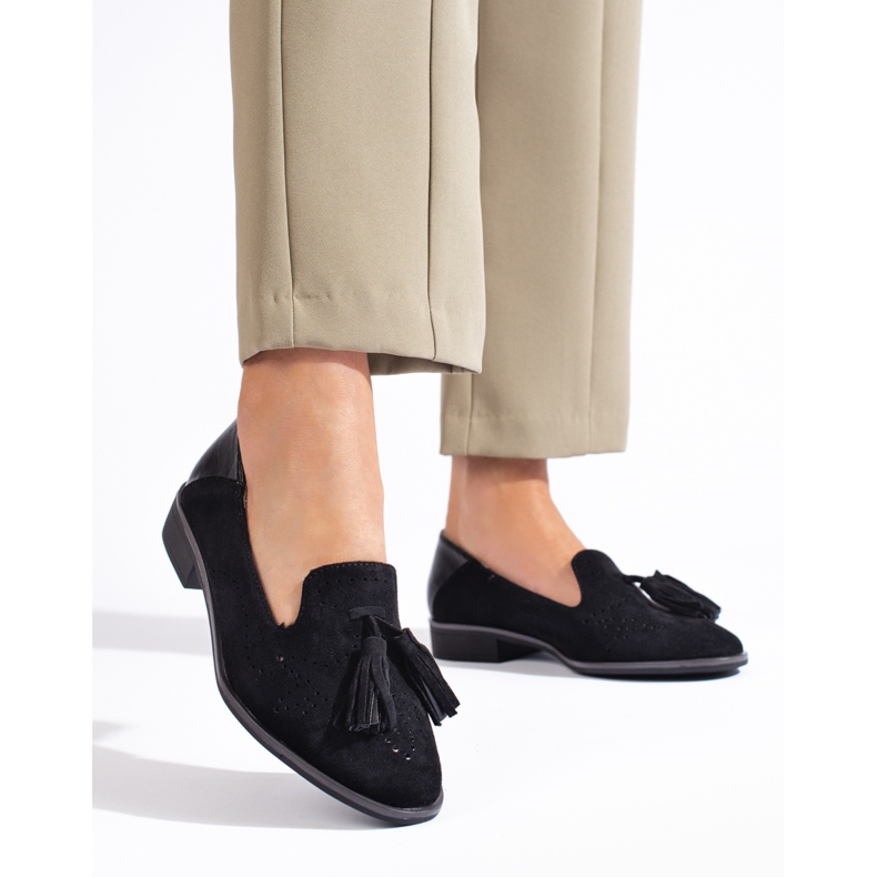 Prolamované černé semišové mokasíny Daszyński černý 2