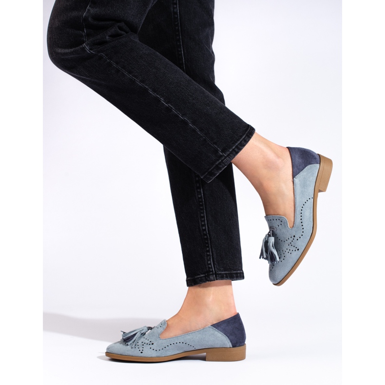 Prolamované šedé semišové mokasíny značky Daszyński šedá 2