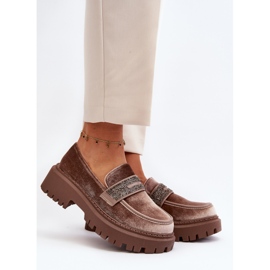 Dámské velurové mokasíny s ozdobou, hnědá Wendreda hnědý 2