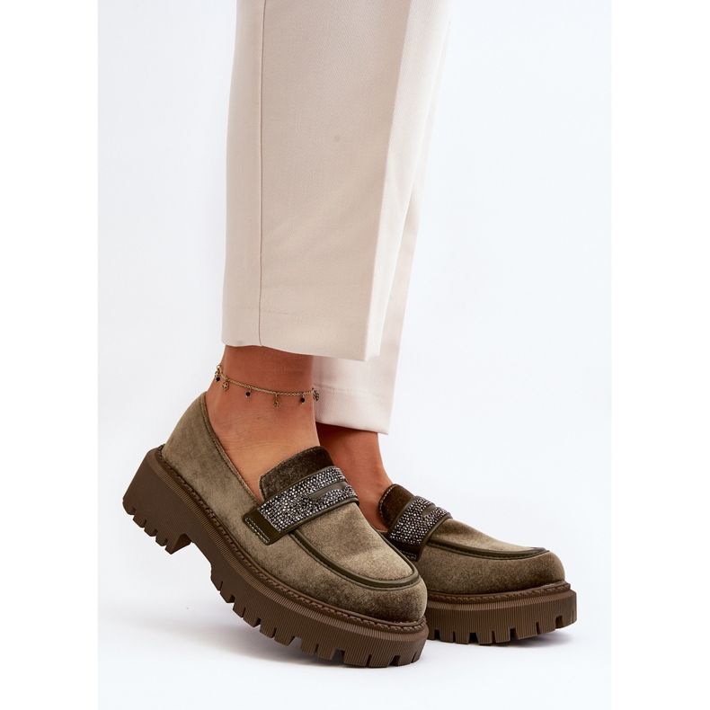 Dámské velurové mokasíny s ozdobou, tmavě zelená Wendreda 2