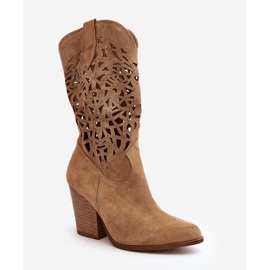 Zazoo 3414 Dámské prolamované kotníkové boty, semiš, béžová béžový 1