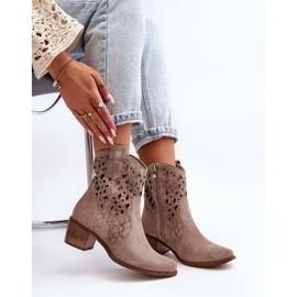 Zazoo 3394 dámské prolamované cappucino boty na vysokém podpatku béžový 1