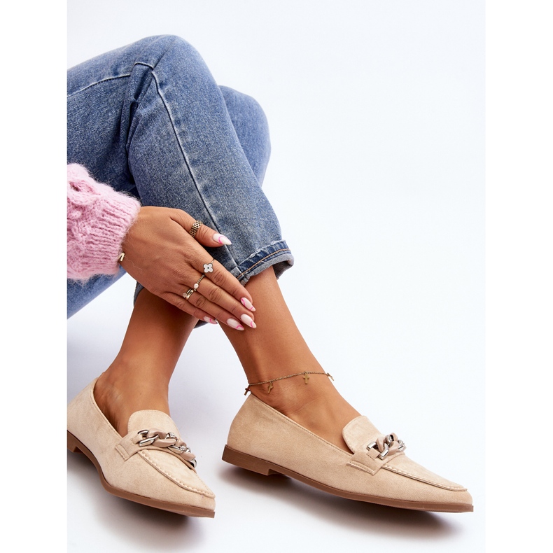 Dámské mokasíny s řetízkem Béžová Ambrise béžový 1 Dámské mokasíny s řetízkem Béžová Ambrise béžový 1