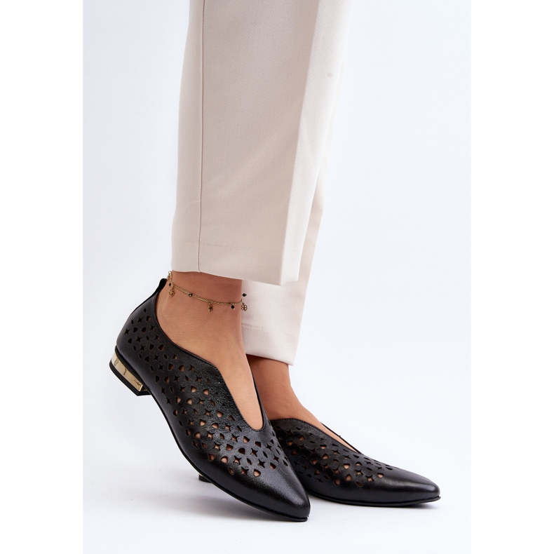 Boty Zazoo 2883 prolamované baleríny vyrobené z přírodní kůže, černé černá 2