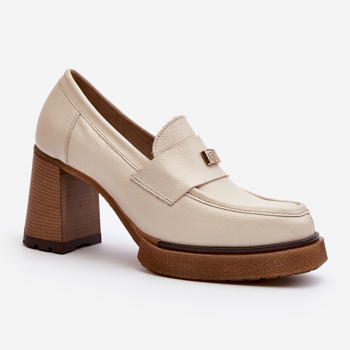 Zazoo 20169 béžové kožené boty na vysokém podpatku béžový 1