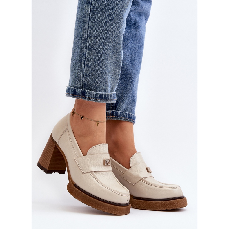 Zazoo 20169 béžové kožené boty na vysokém podpatku béžový 2