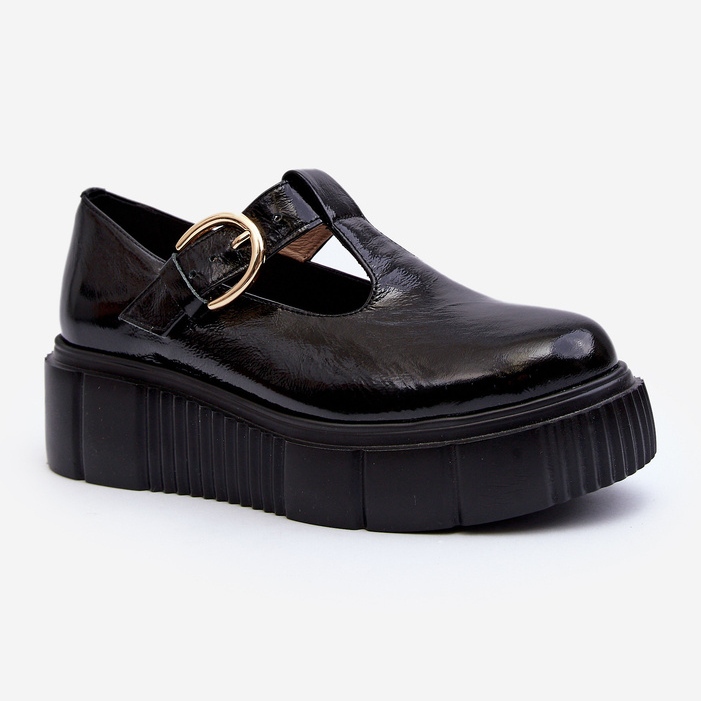 Módní lakované boty Zazoo 20102 na masivní platformě, černá 1