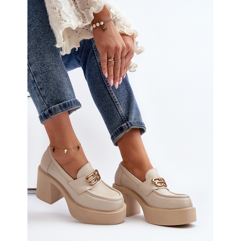 Dámské kožené boty Zazoo 20170 na vysokém podpatku světle béžová béžový 1