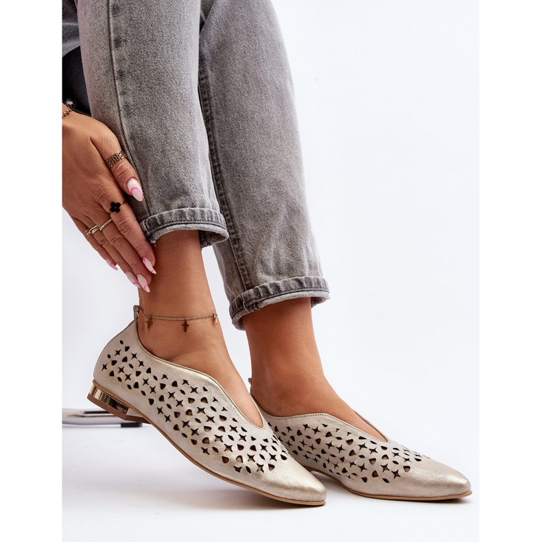 Boty Zazoo 2883 prolamované baleríny vyrobené z přírodní kůže, zlato zlatý 1