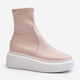 Dámské kožené kotníkové boty Zazoo 3395 na masivní platformě, béžová béžový 2