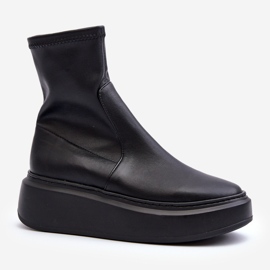 Zazoo 3395 dámské kožené kotníkové boty na masivní platformě, černá 2