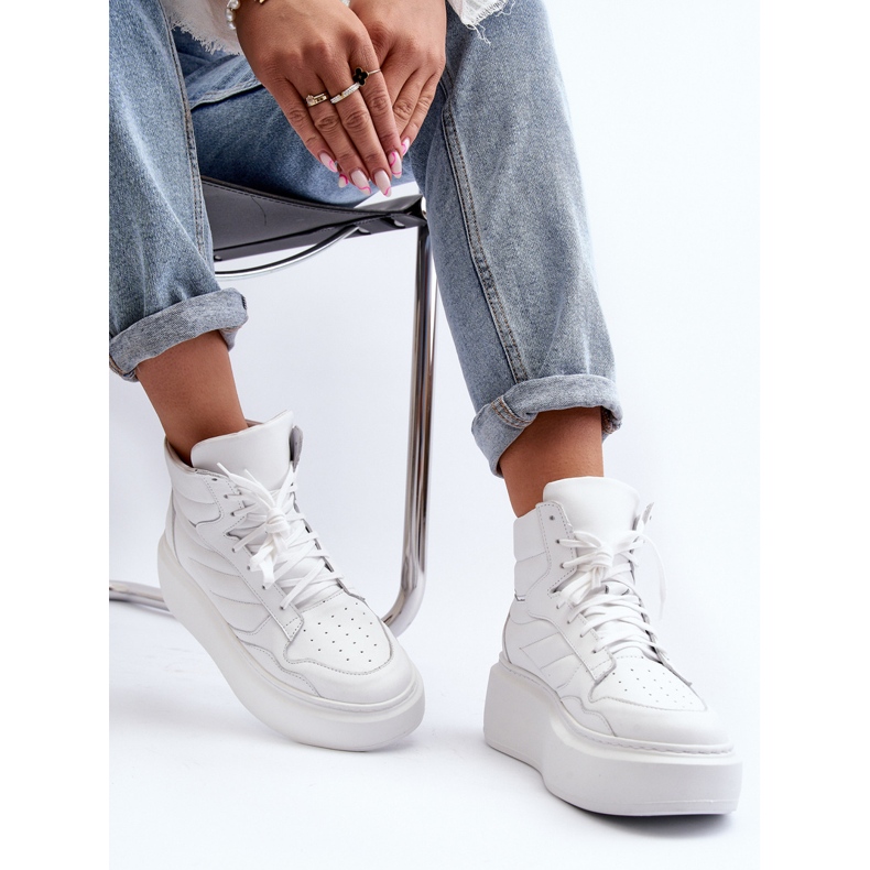 Dámská kožená sportovní obuv Zazoo 3392/X na platformě, bílá bílý 1