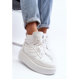 Dámská kožená sportovní obuv Zazoo 3392/X na platformě, bílá bílý 2