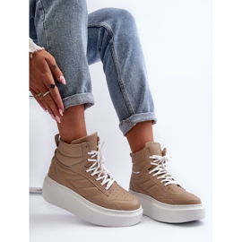 Dámská kožená sportovní obuv Zazoo 3392/X na platformě, béžová béžový 1