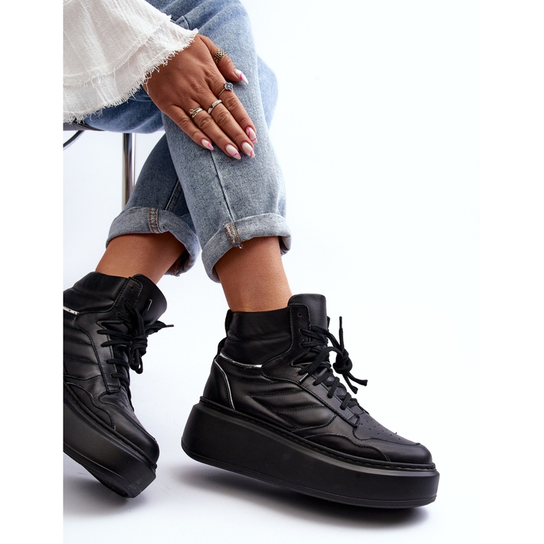 Dámská kožená sportovní obuv Zazoo 3392/X na platformě, černá 1