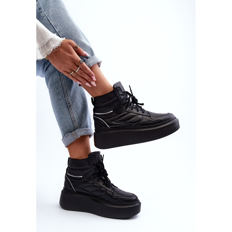 Dámská kožená sportovní obuv Zazoo 3392/X na platformě, černá 2