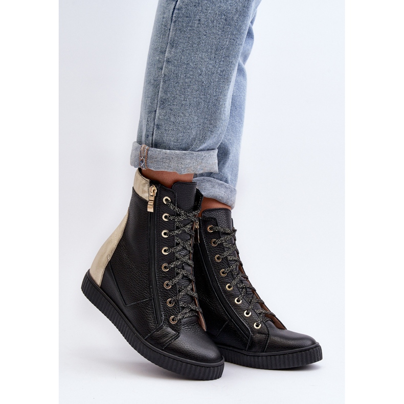 Dámské kožené tenisky na klínku Zazoo 3081, černé černá 1