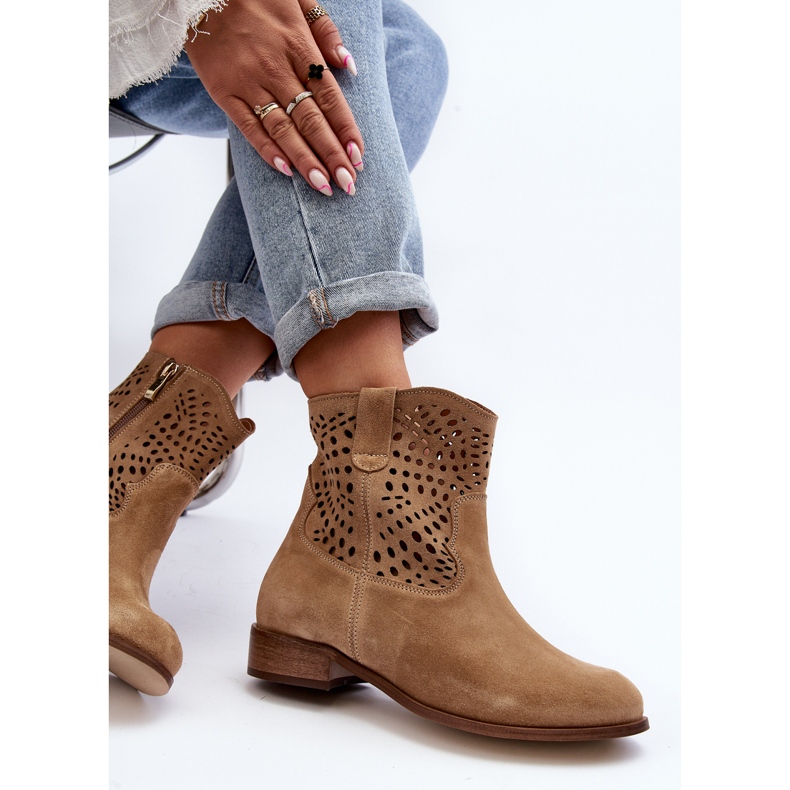 Lewski Shoes Dámské prolamované kotníkové boty Lewski Boty 3301/2 Béžová béžový 1