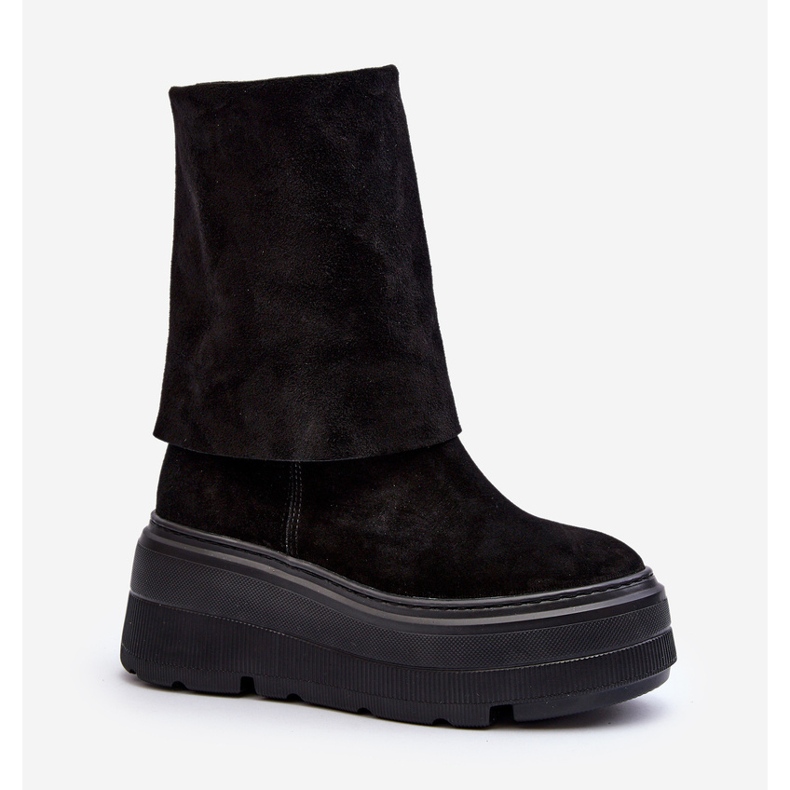 Zazoo 3410 Semišové dámské kotníkové boty na masivní platformě, černá 2