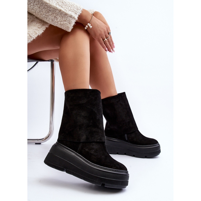Zazoo 3410 Semišové dámské kotníkové boty na masivní platformě, černá 1